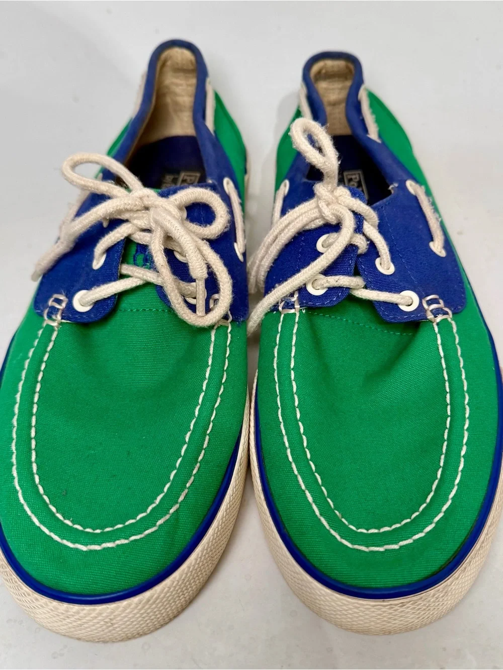 VTG POLO Ralph Lauren Franz Lace Up Blue Green Sneakers Deck Boat Shoes Men 10 D